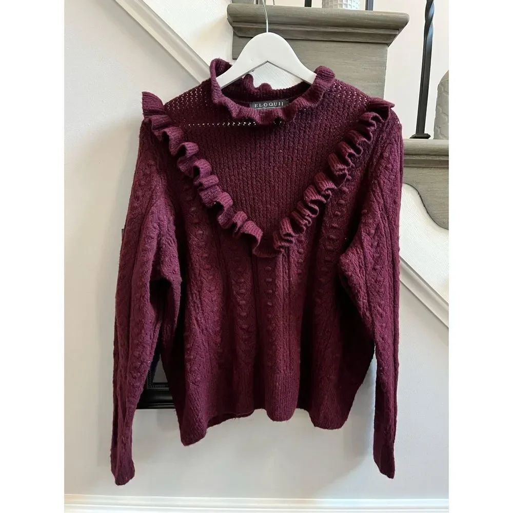 Eloquii Burgundy Soft Ruffle Sweater sz 18/20 EUC